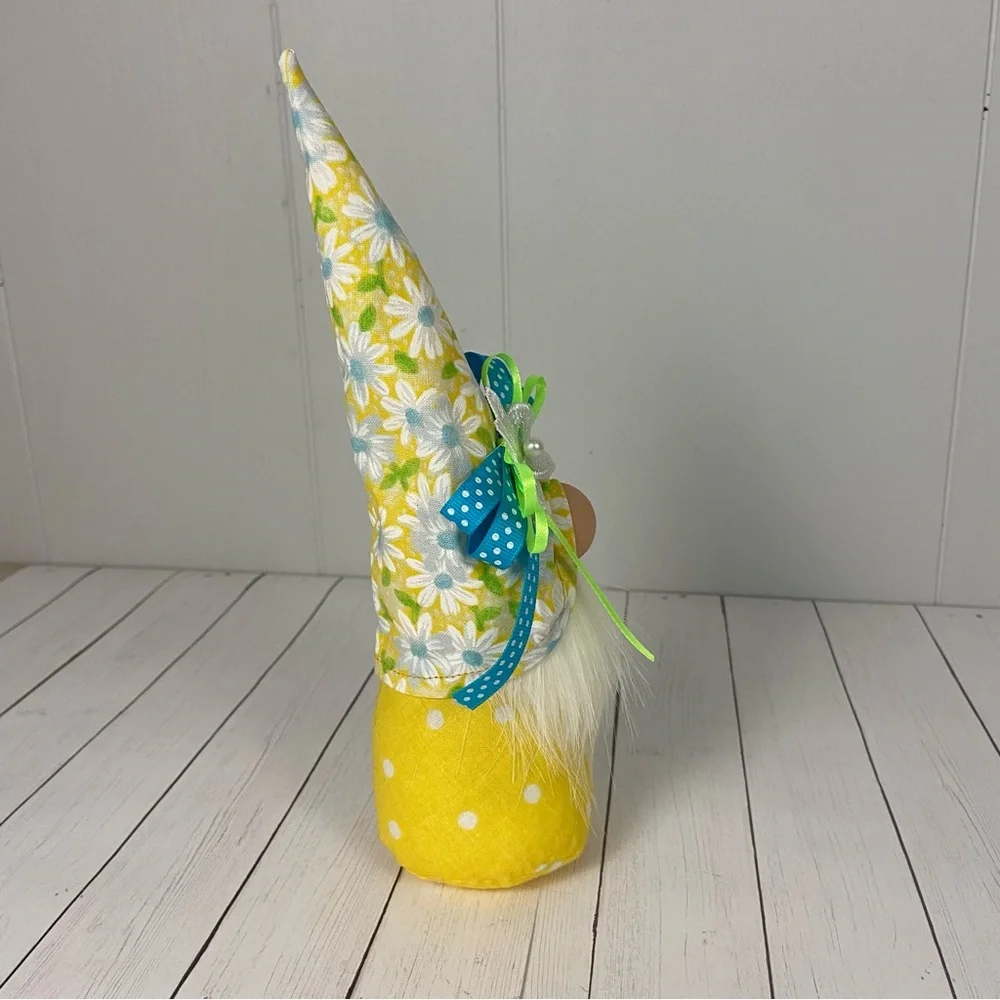 SOLD 🚫 Spring Summer Gnome Daisy Print Yellow Polka Dot Multicolor Bow - Picture 8 of 11